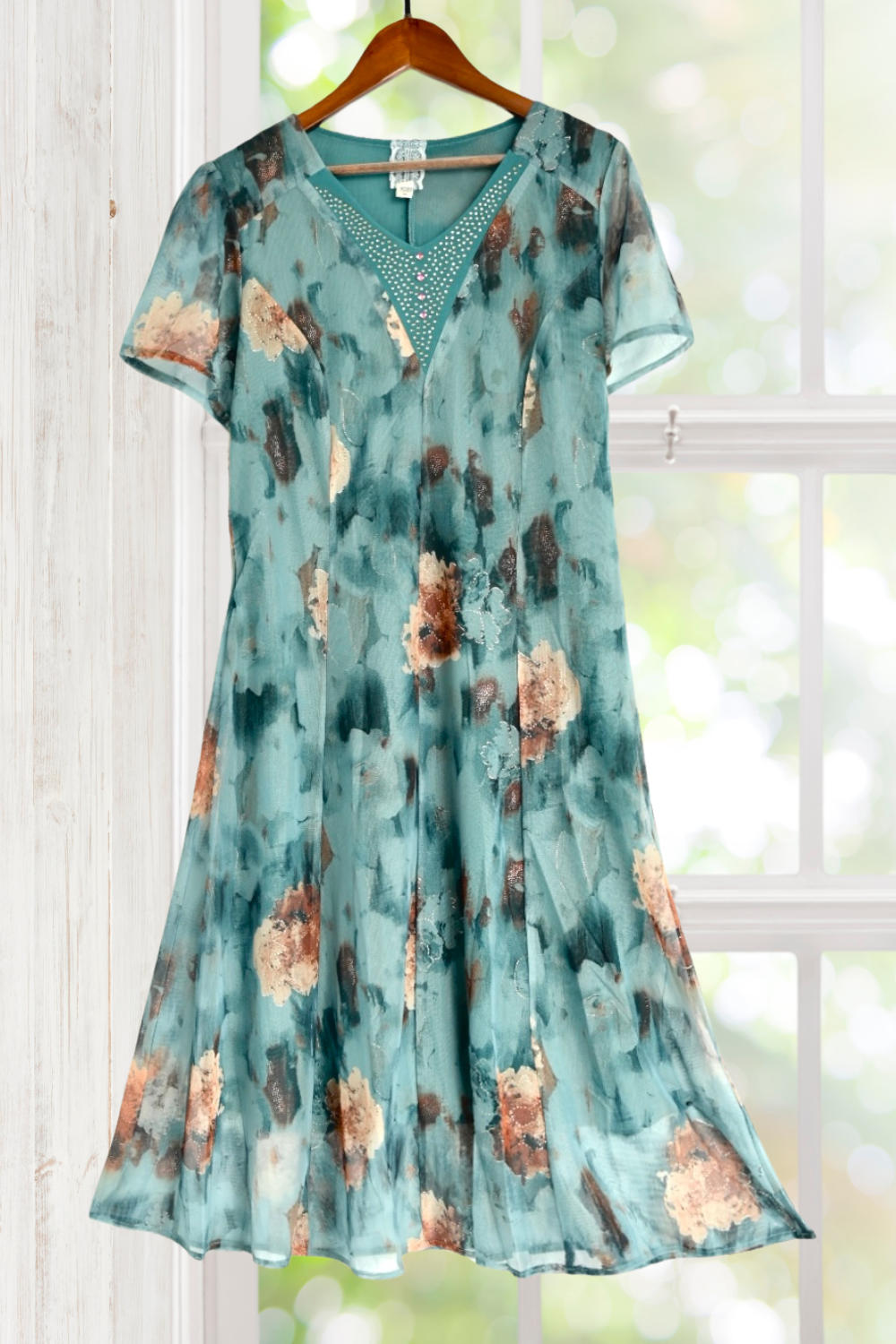 Adelaide Teal Floral Mesh Dress